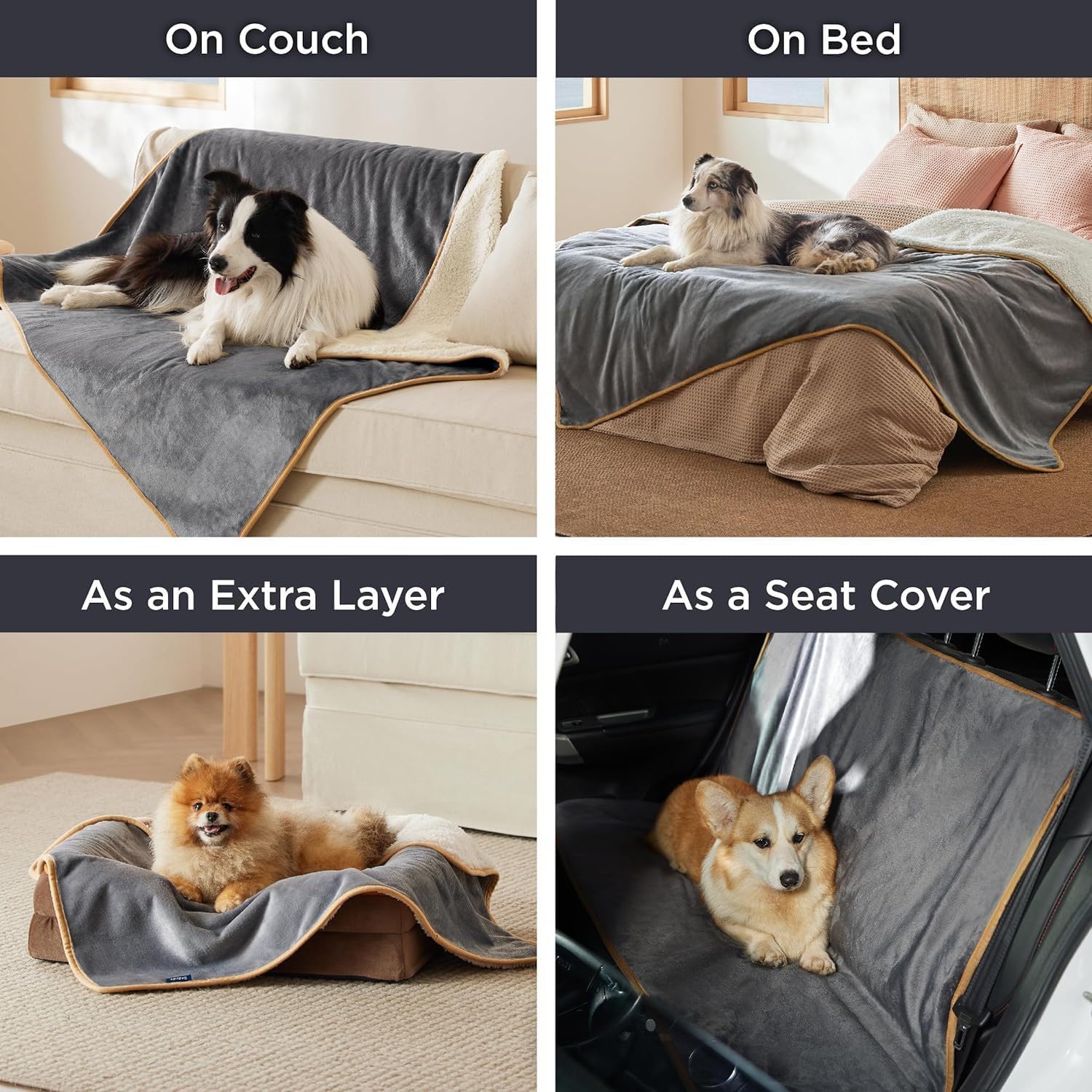 Waterproof Cat Blanket, Dog Blanket, Washable for Sofa Protection Soft Plush Reversible Pet Blanket for Small and Medium Dogs, Cat Blanket (Gray) (60x80in)