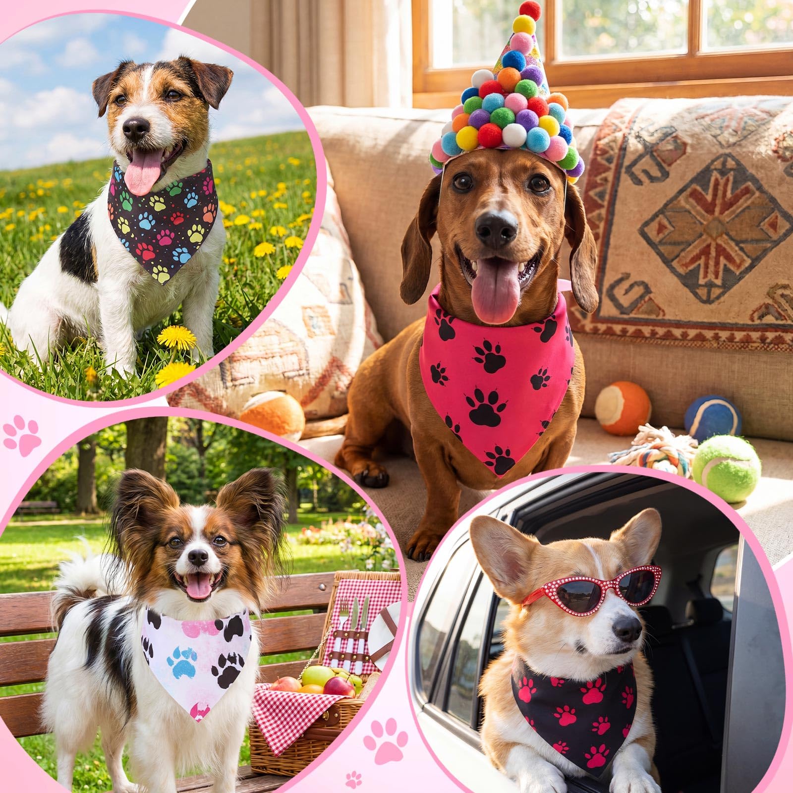 Youyole Lot de 120 bandanas triangulaires doux pour animal domestique Motif pattes de chien Pour petites et moyennes races