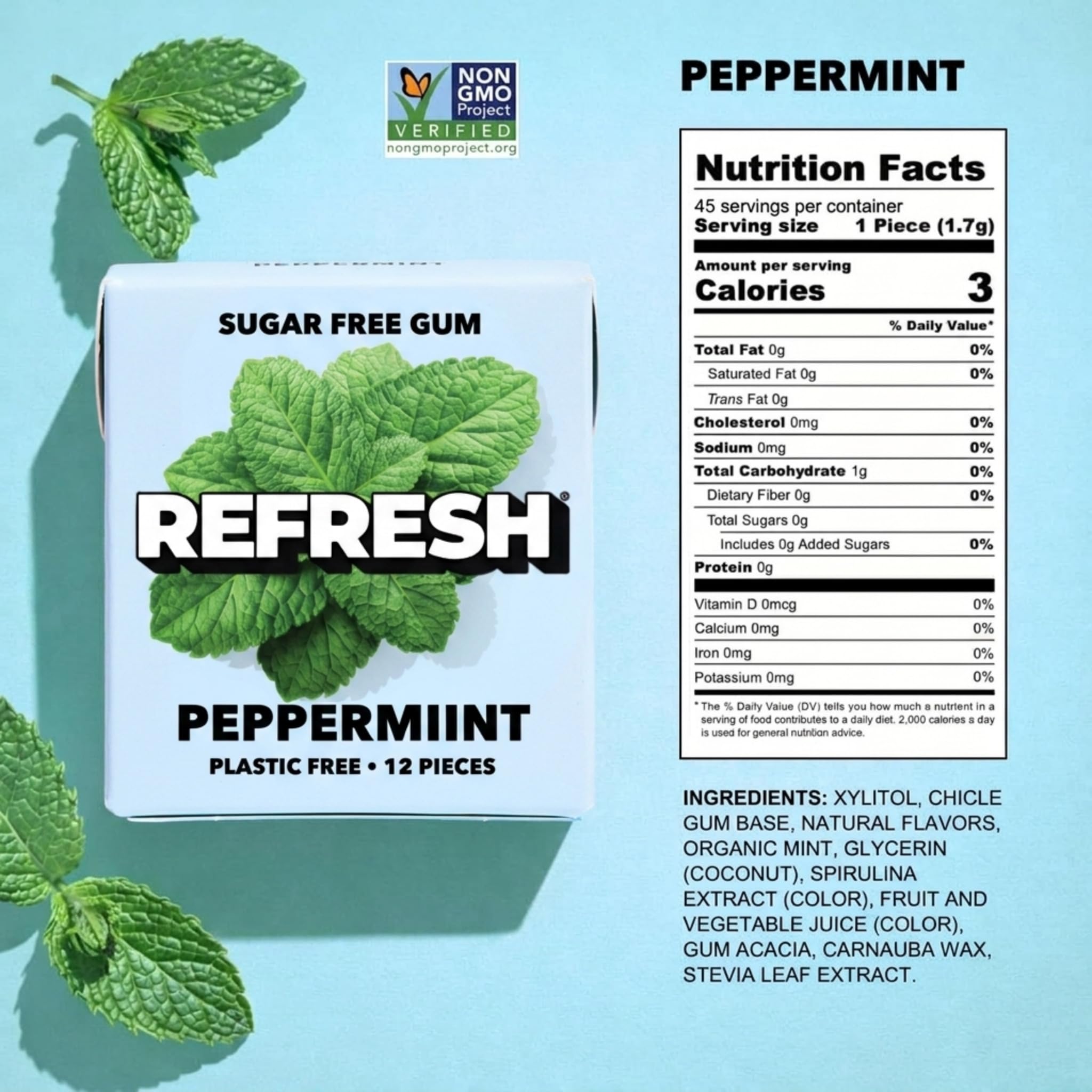 Refresh Sugar Free Chewing Gum with Xylitol, Peppermint, 12 Pack thumbnail 5