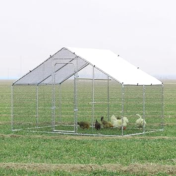 80-Inch Chicken Coop for 8-10 Chickens Large Metal Chicken Run for Yard with Cover 65 ft2 Walk in Poultry Cage Outdoor Spire Roof Chicken House Wire Fence Enclosure with Security Lock