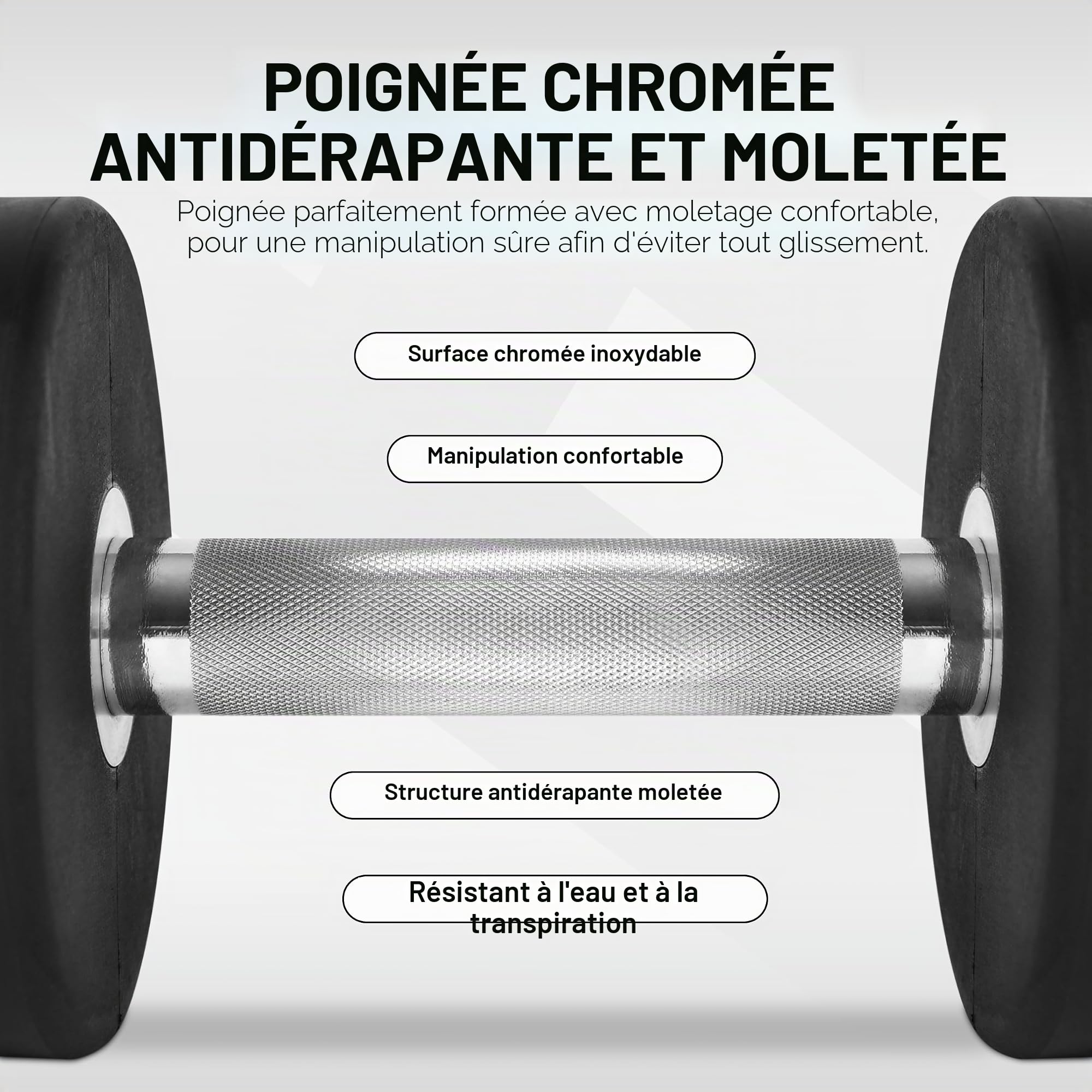 Lot de 2 haltères ronds, de qualité supérieure, avec revêtement en caoutchouc, 2,5 à 50 kg, poignée chromée et moletée, différentes variantes de poids