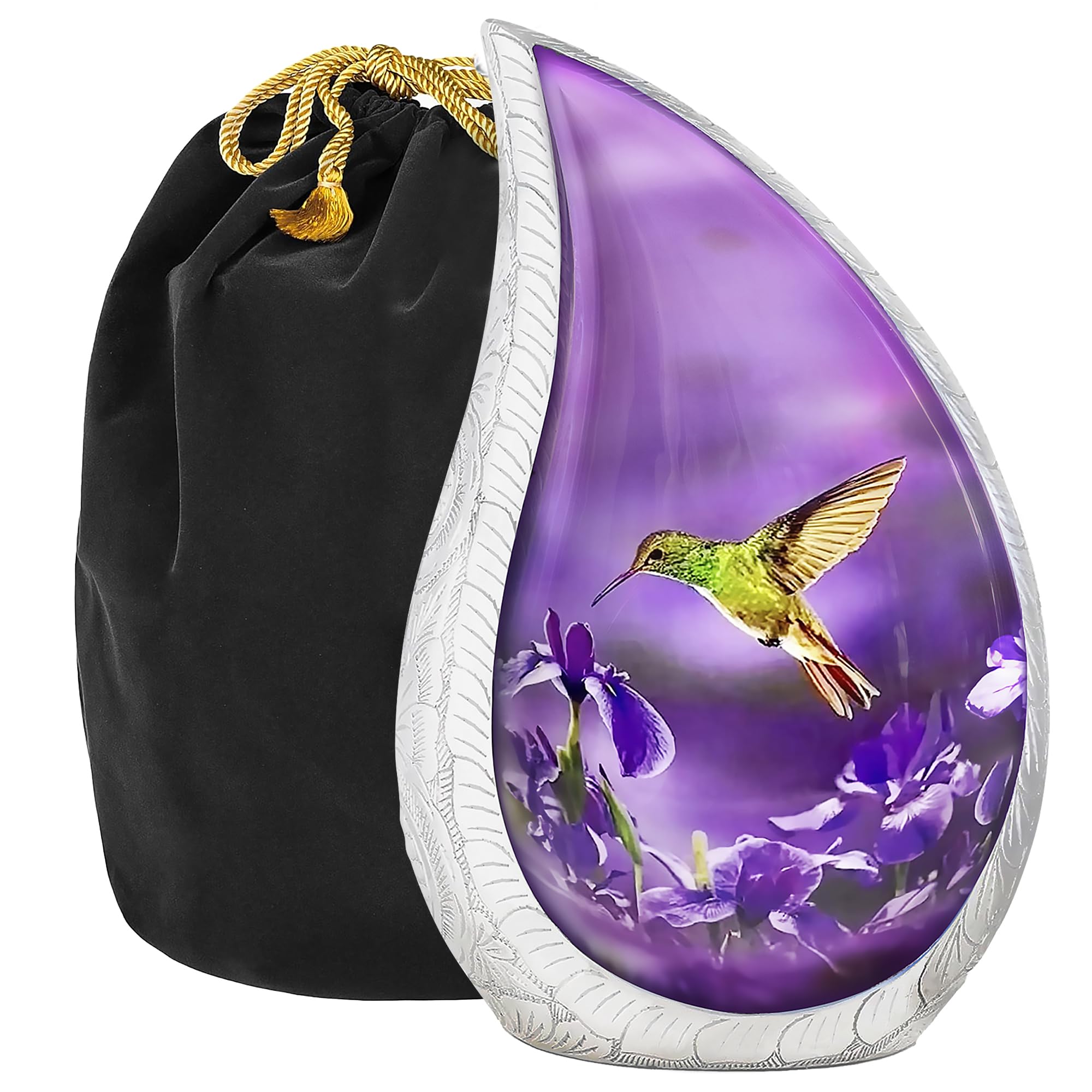 Trupoint Memorials Cremation Urns for Human Ashes Adult Female, Decorative Burial Urn for Men & Women – Large, Purple Hummingbird Teardrop