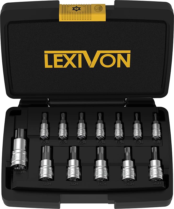 Jogo de Soquetes com Bits Torx de Segurança LEXIVON LX-146 em Aço-Liga S2, 13 Peças T8H a T60H