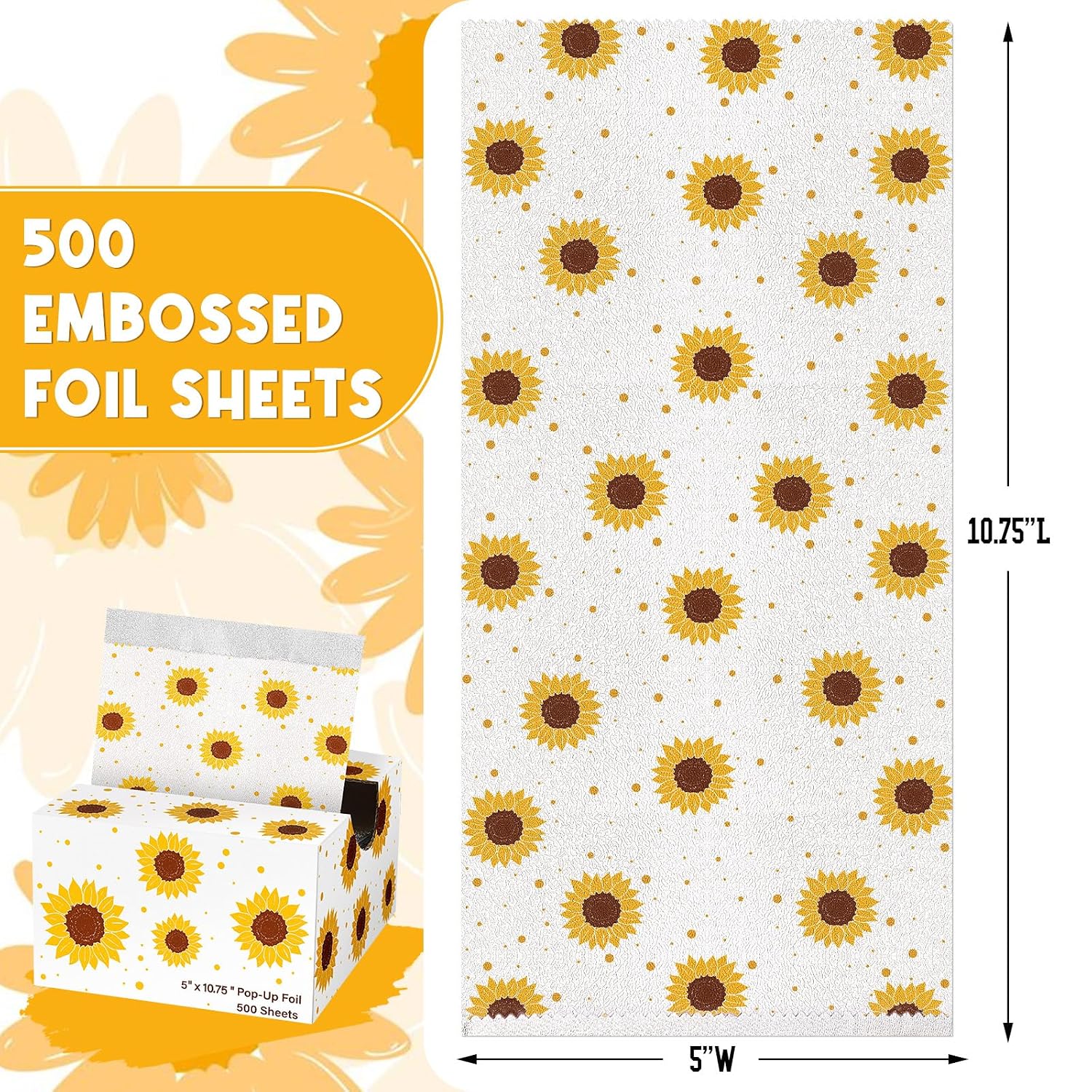 AmazingSpark Sunflower Design Hair Foils for Highlighting, 5"w x 10.75"L Cute Aluminum Pop up Hair Foil for Stylist Color Application and Highlighting Services, Non Slip 500 Pop up Foil Sheets