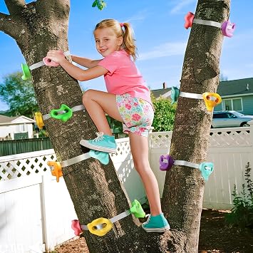 TOPNEW 12 Ninja Tree Climbing Holds for Kids Climber, Tree Climbing Kit with 6 Ratchet Straps for Outdoor Ninja Warrior Obstacle Course Training, Pastel Color