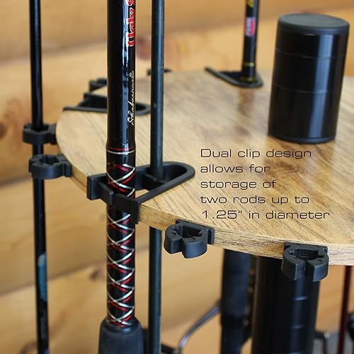 Miniatura 5 de Rush Creek Creations Estante redondo para caña de pescar con poste de extensión de 6 pulgadas, soporte para caña de pescar y almacenamiento, acabado
