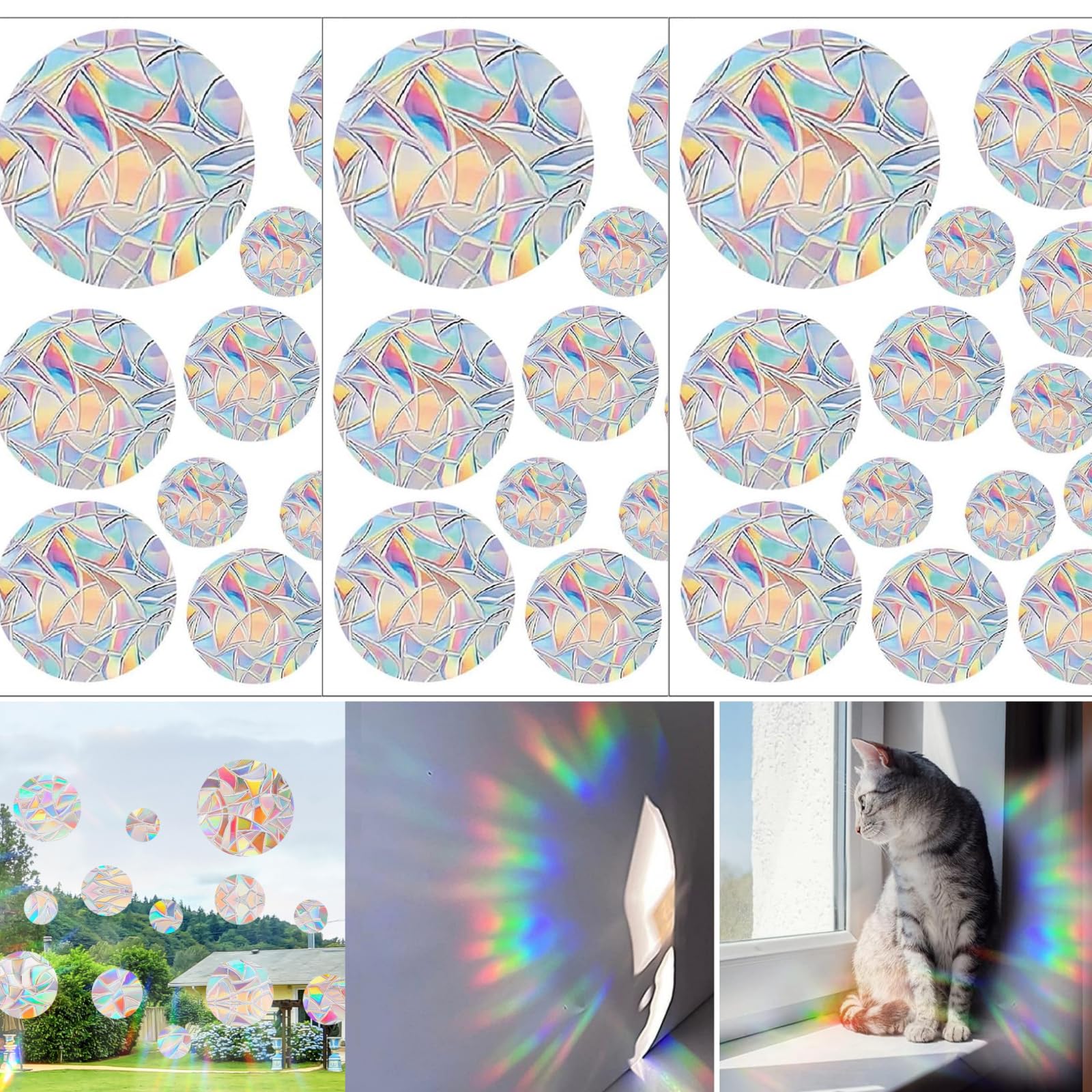 Alfven Runde Prisma Fensteraufkleber, 39 Stück Sonnenfänger Sticker Dekoration Regenbogen Fenstersticker Vogelschutz Antikollisionsaufkleber für Türen und Fenster Restaurant Schlafzimmerfenster