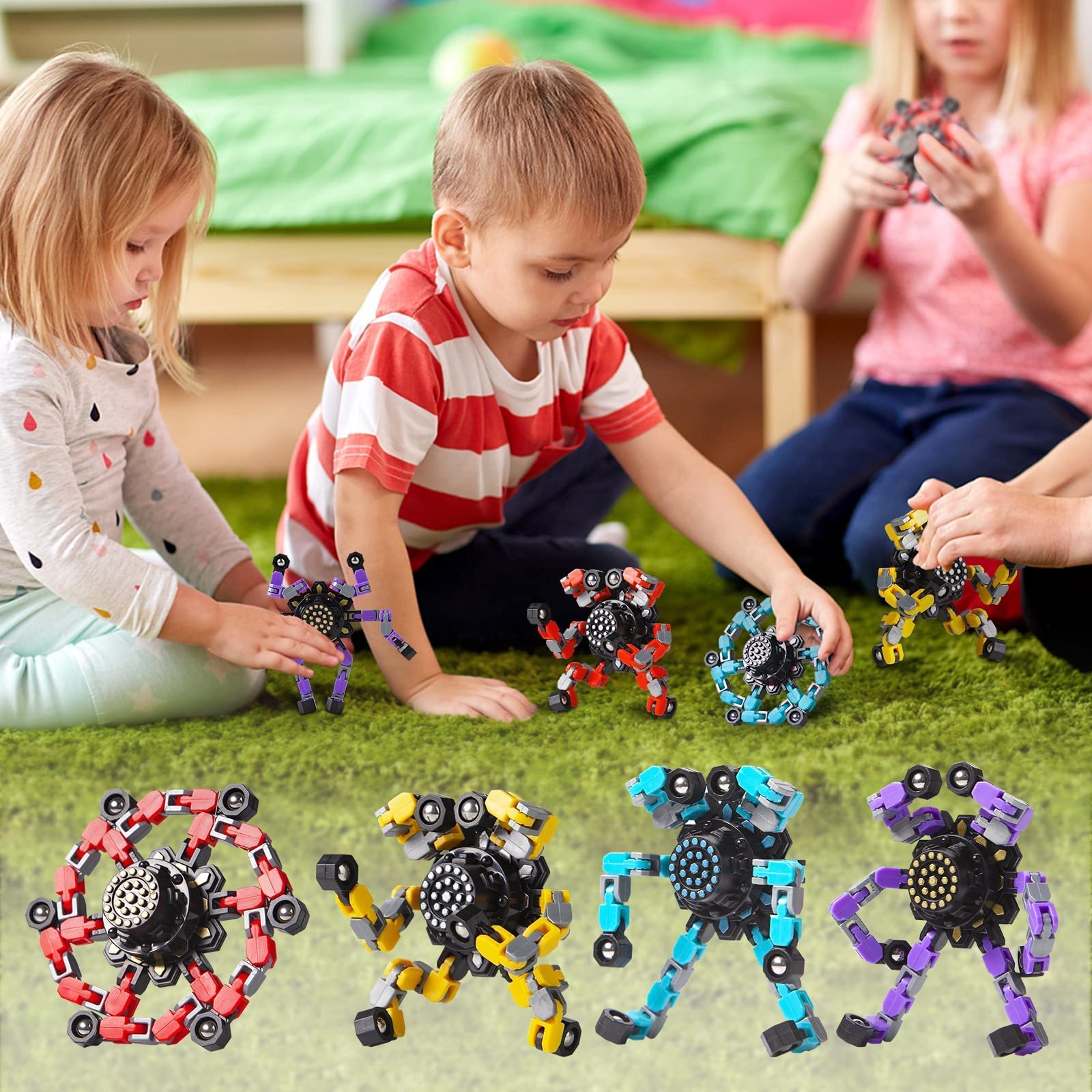 Irvotbes Transformable Fidget Spinners - 36pc Plastic Stress Relief Toys for Kids & Adults, DIY Robot Fingertip Gyros, Easter Basket Stuffers