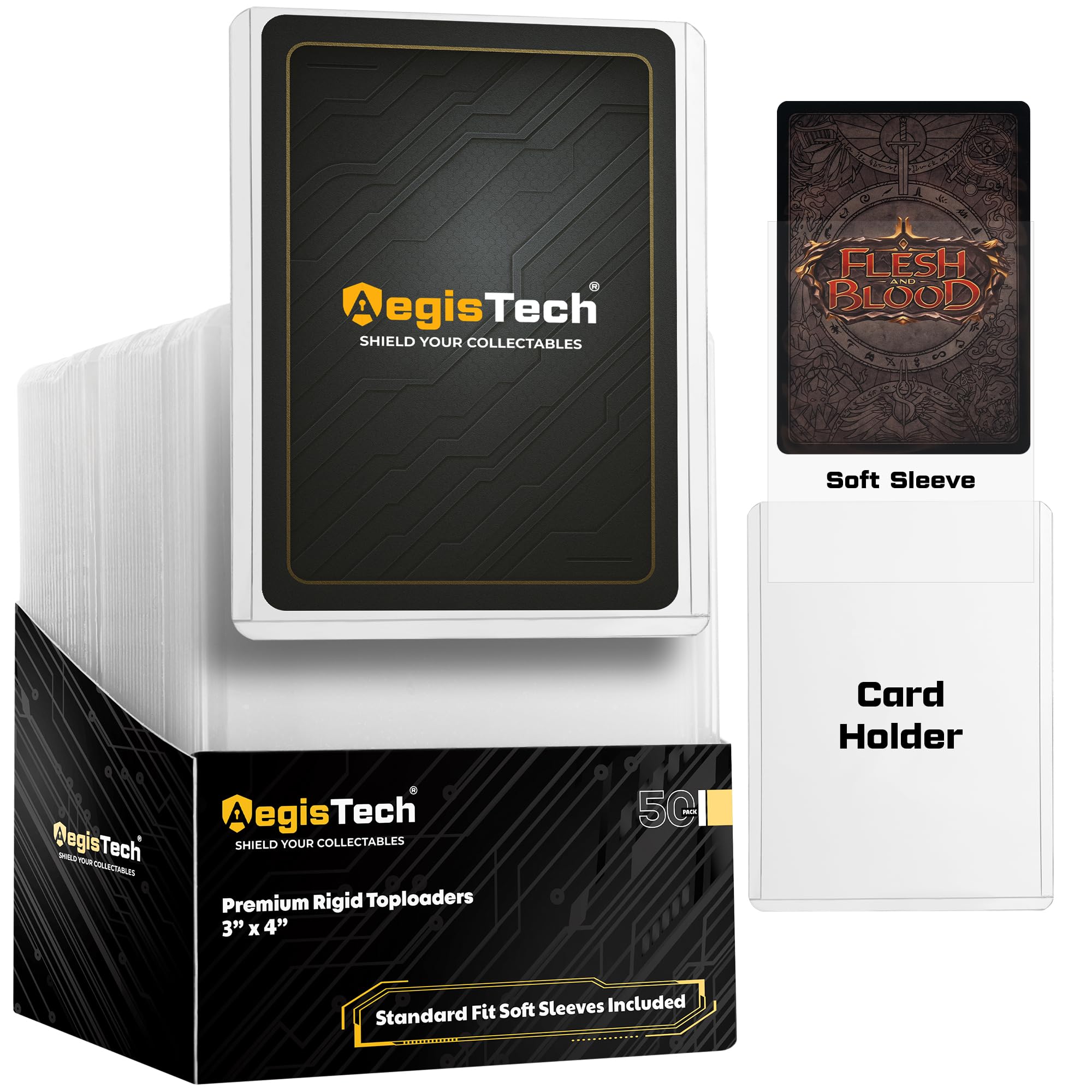 Premium 35pt Top Loaders (100pcs) - 50 Hard Card Sleeves + 50 Penny Sleeves Included, Toploaders Trading Card Sleeves for PTCG, MTG, YGO and All Other Standard Size Cards.