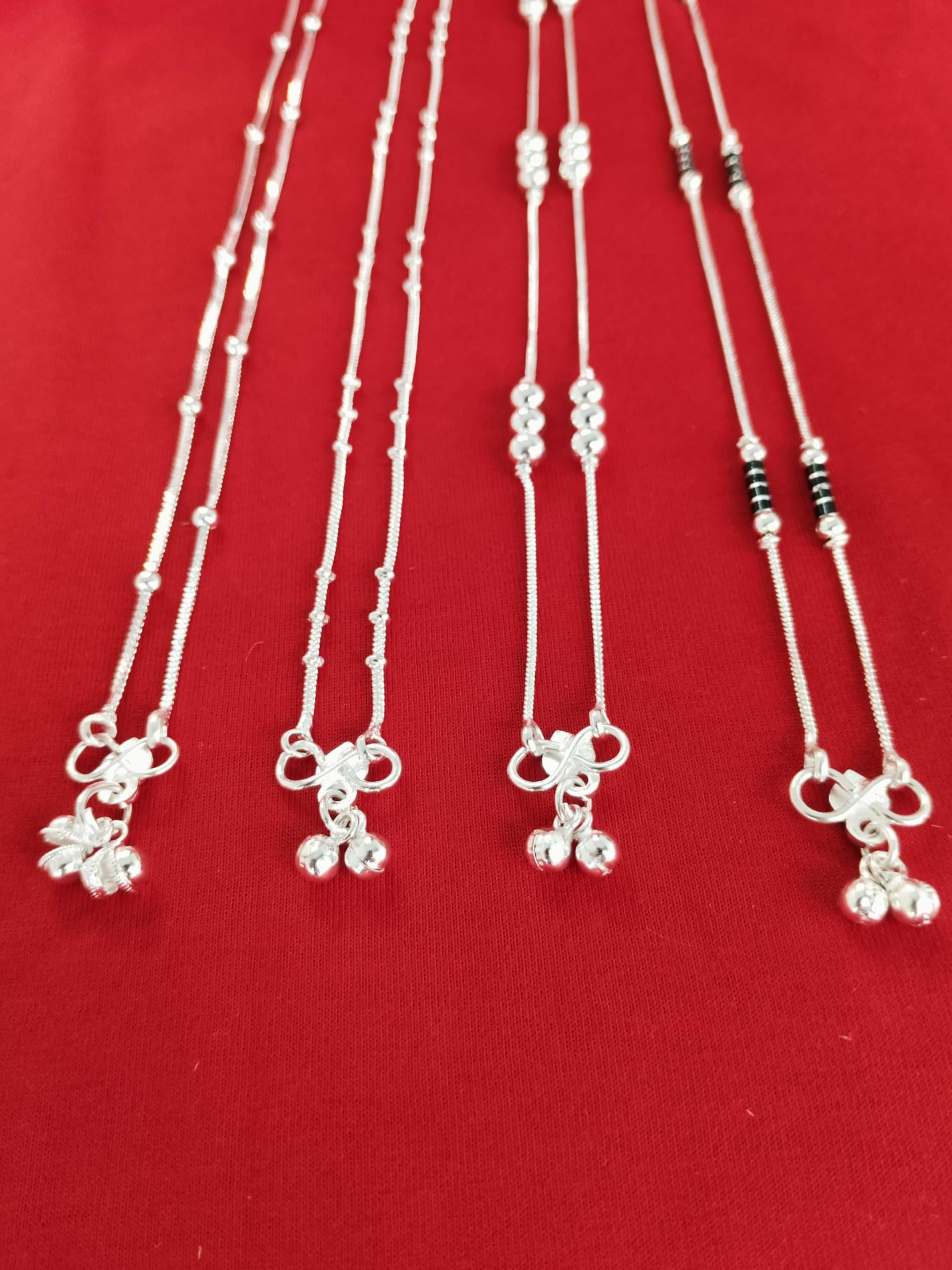 curesta 4-Pair Anklet Combo for Women – Trendy Silver & Black Payal Set | Stylish Dailywear & Ethnic Anklets | Traditional Foot Jewelry for Girls & Ladies 2