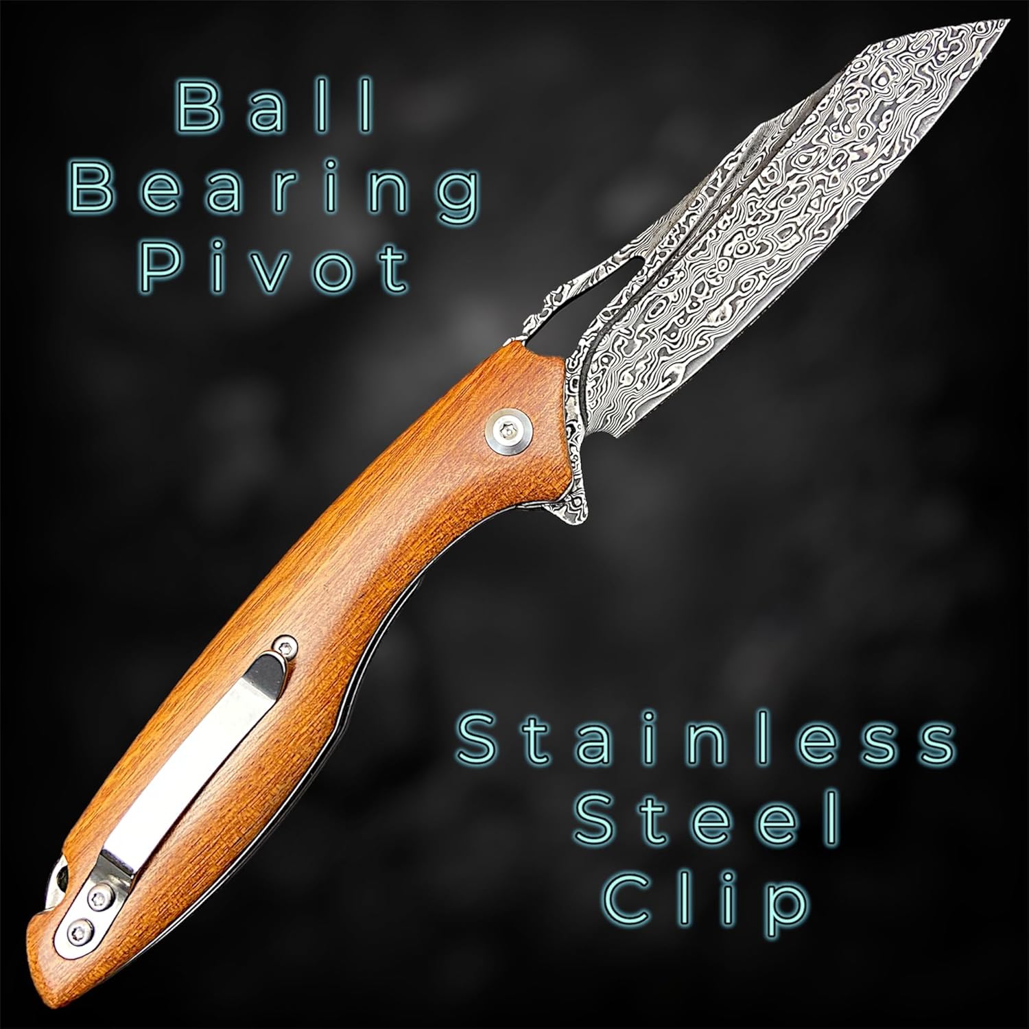 TACTICAL GEARZ Damascus Pocket Knife for EDC, Custom Ironwood Handle, Multi-Layered Damascus Steel Blade (Kau)