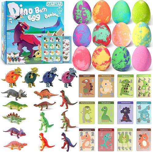 Miniatura 8 de Bombas de baño para niños con sorpresa interior, paquete de 16 juguetes de dinosaurio para niños de 3, 4, 5, 6, 7, 8, 9 años, bombas de baño de
