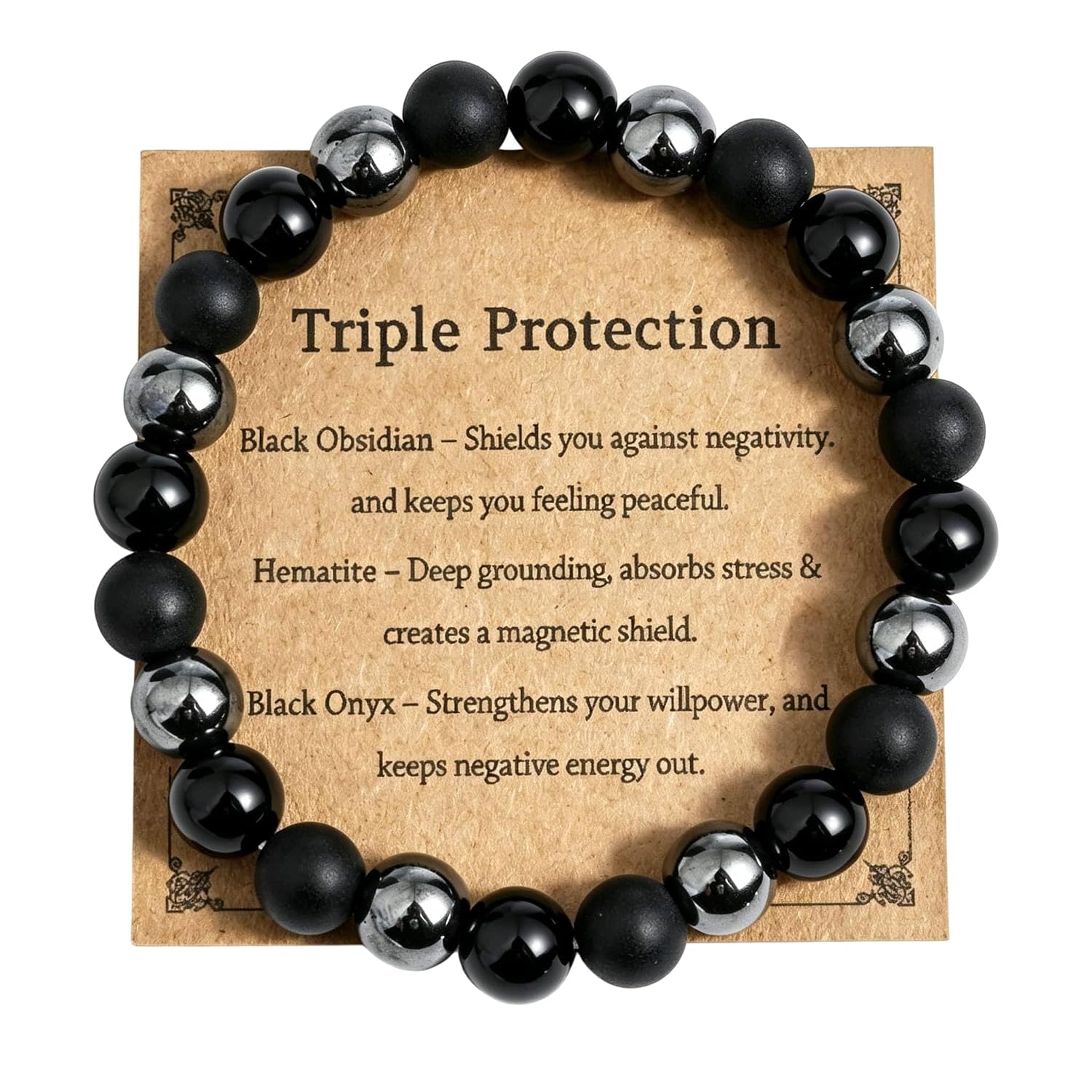 Black Obsidian Hematite Bracelet Triple Protection Healing Crystal Bracelet Black Onyx Tiger eye Jewelry For Men