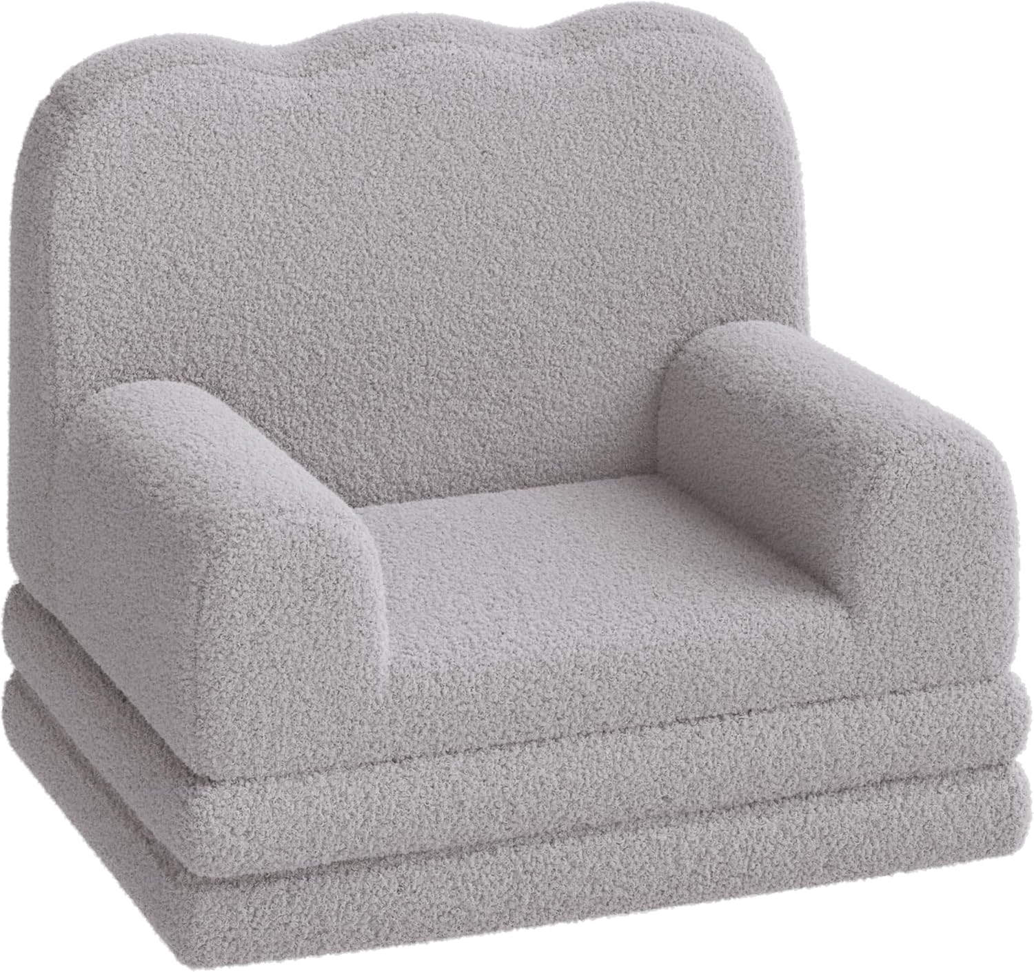Kids Couch, 2-in-1 Convertible Teddy Fleece Fabric Toddler Sofa Chair, Soft Fold Out Couch Lounger for Kids, Comfy Children's Sofa Bed for Playroom, Nursery, Birthday Gift