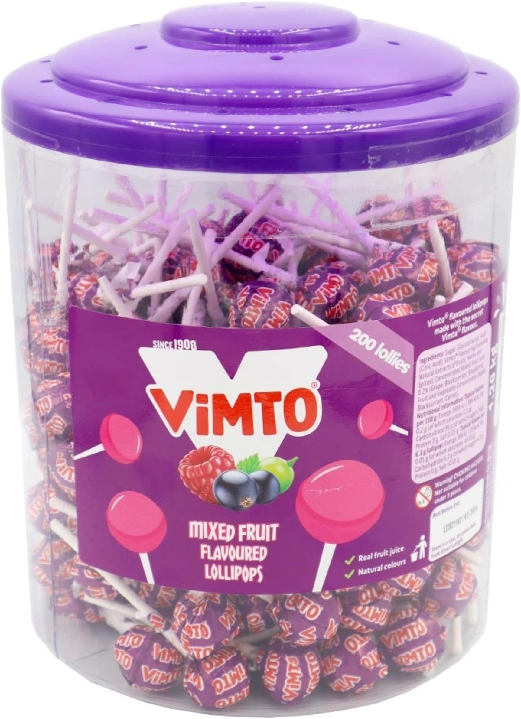 Vimto Original Mixed Fruit Flavoured Lollipops Jar, 7 g (Pack of 200)