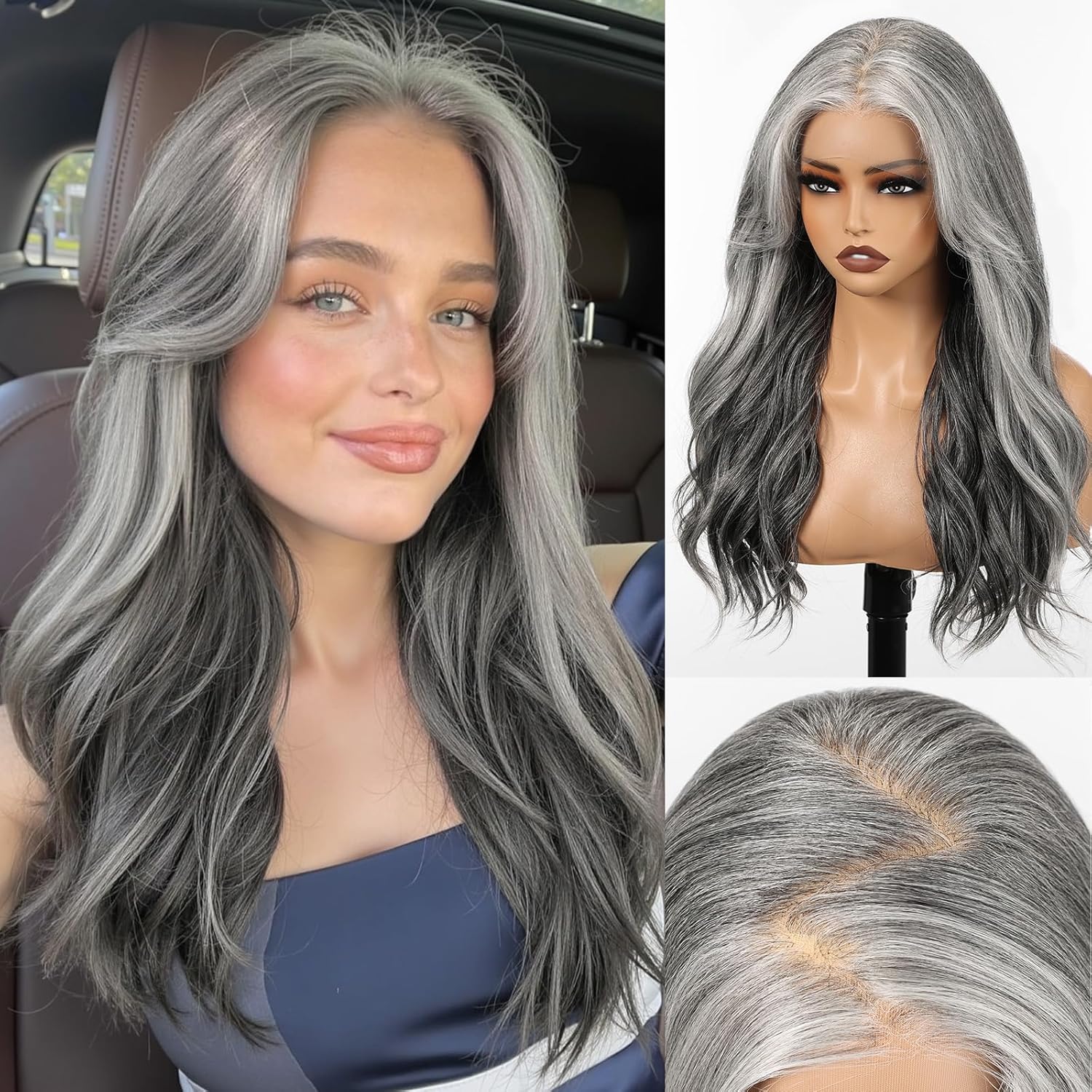 HAIRCUBE 13x6 HD Lace Front Wig Synthetic 22 Inch Dark Brown Highlight Long Wave Layered Glueless Wig for Women, Natural Look Daily Wear