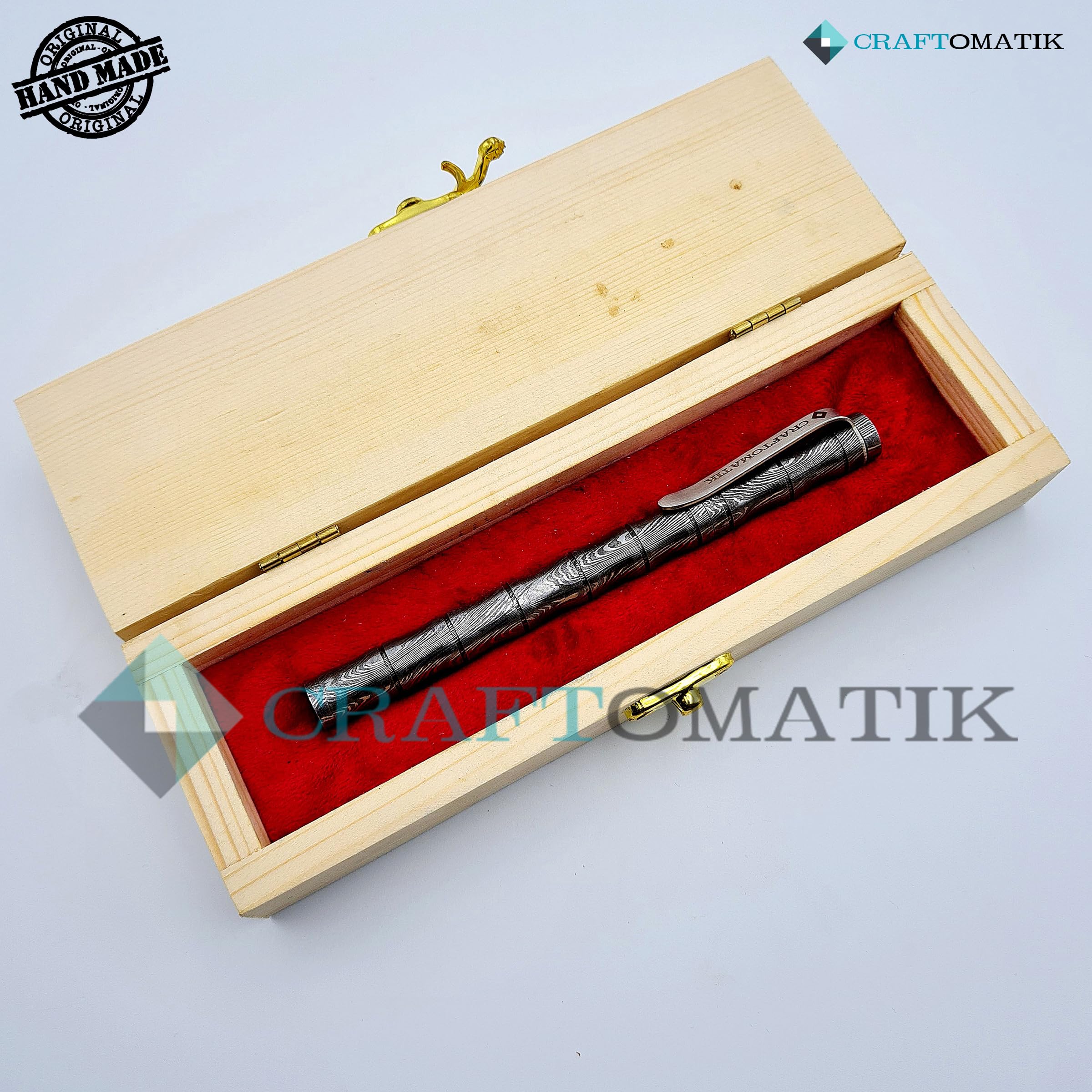 Damast Stahl Kugelschreiber Geschenkset | Handgefertigt Damaskus Stiftset | DP05