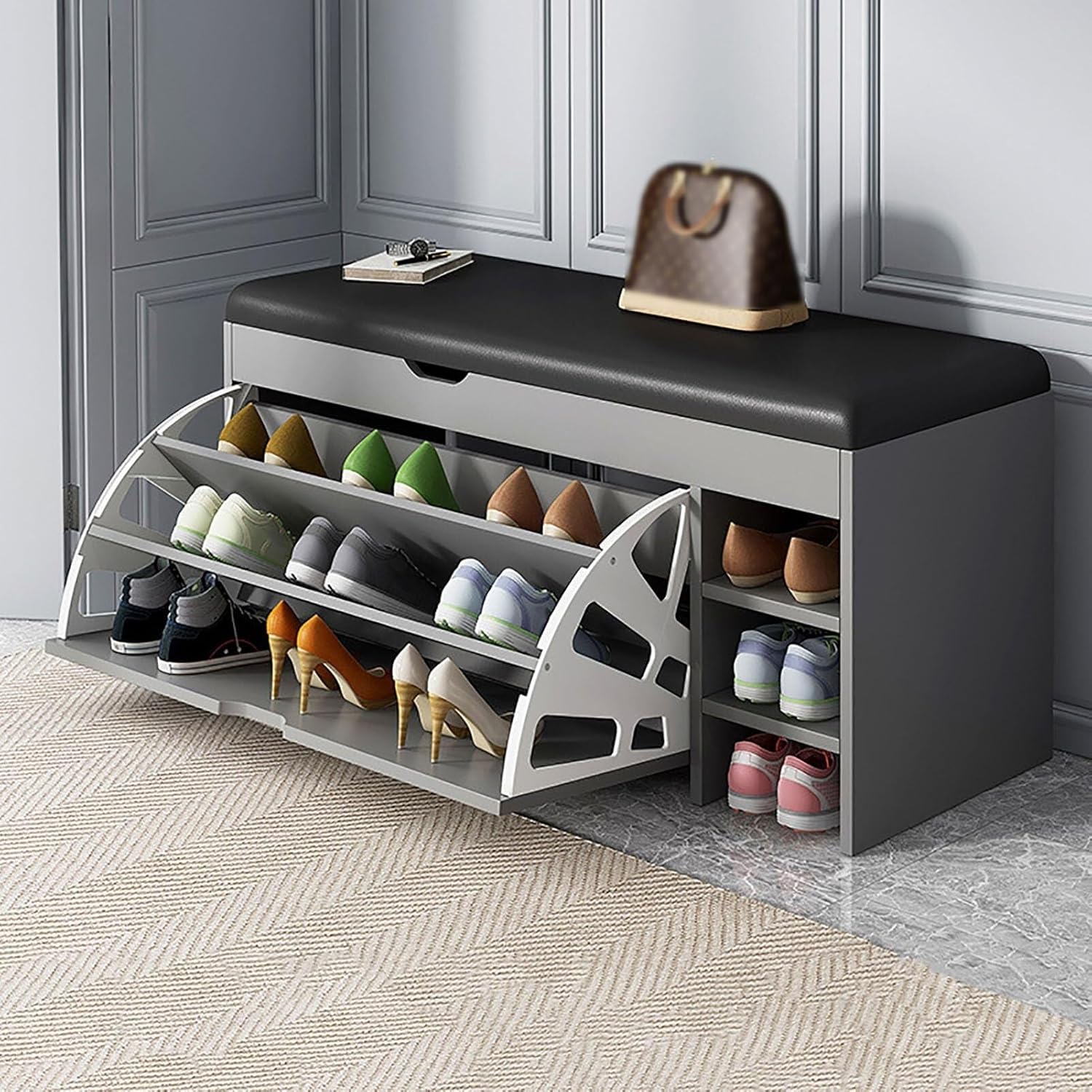 Shoe Storage Cabinet Cabinets Hallway Slim Cupboard Cupboards Hallways Slimline，Stylish Entryway Shoe Storage Bench with Cushion Seat, Wood Cabinet with Doors, Flip Drawer Hidden Shoe Rack f