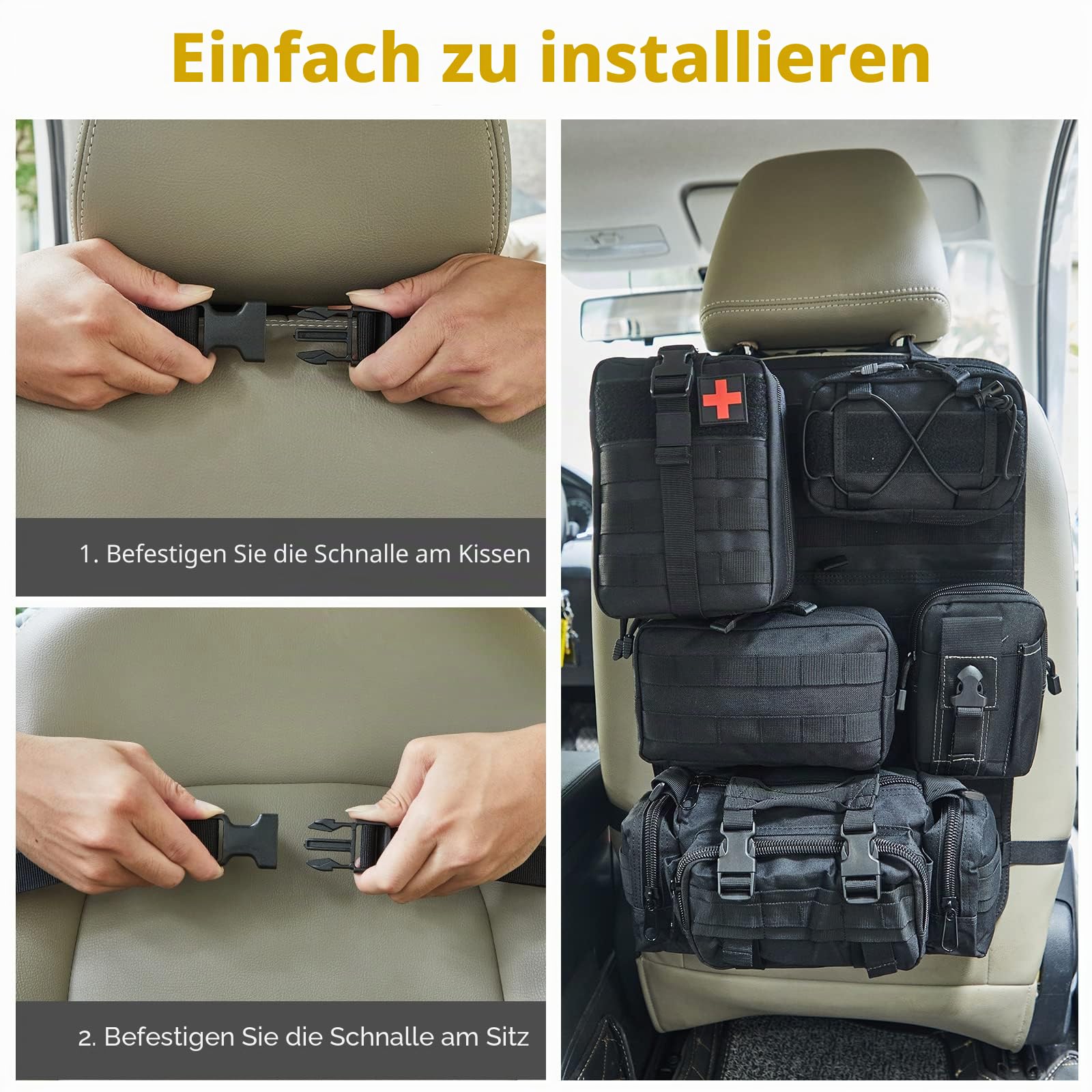 Taktischer LKW-Organizer für Rücksitz, Aufbewahrungstasche, Molle-Panels für Fahrzeuge, Auto und SUV, Schwarz, 6 Stück