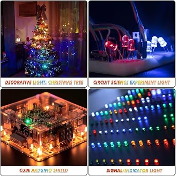 EBOOT 200 Pcs Clear Light Emitting Diodes Bulbs LED Lamp,5mm,5 Colors