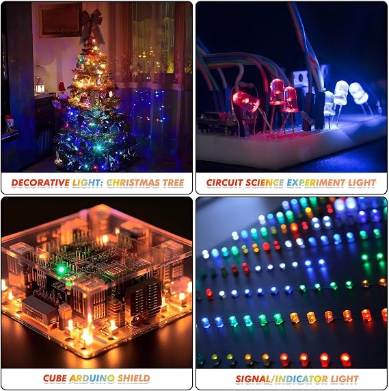 EBOOT 200 Pcs Clear Light Emitting Diodes Bulbs LED Lamp,5mm,5 Colors