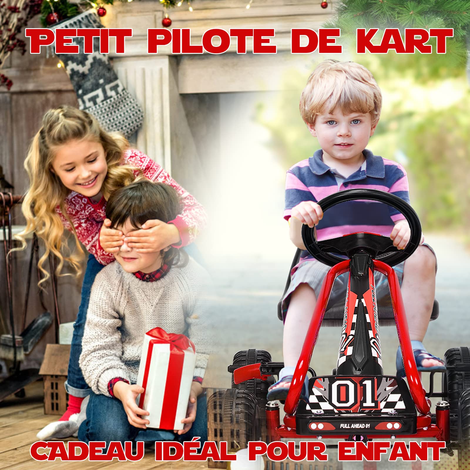 RELAX4LIFE Go Kart para Niños con Freno de Mano y Asiento Ajustable, Coche de Pedales con Ruedas Antideslizantes y Freno de Mano para 3-6 Años, Regalo para Niños, Carga 30kg (Rojo)