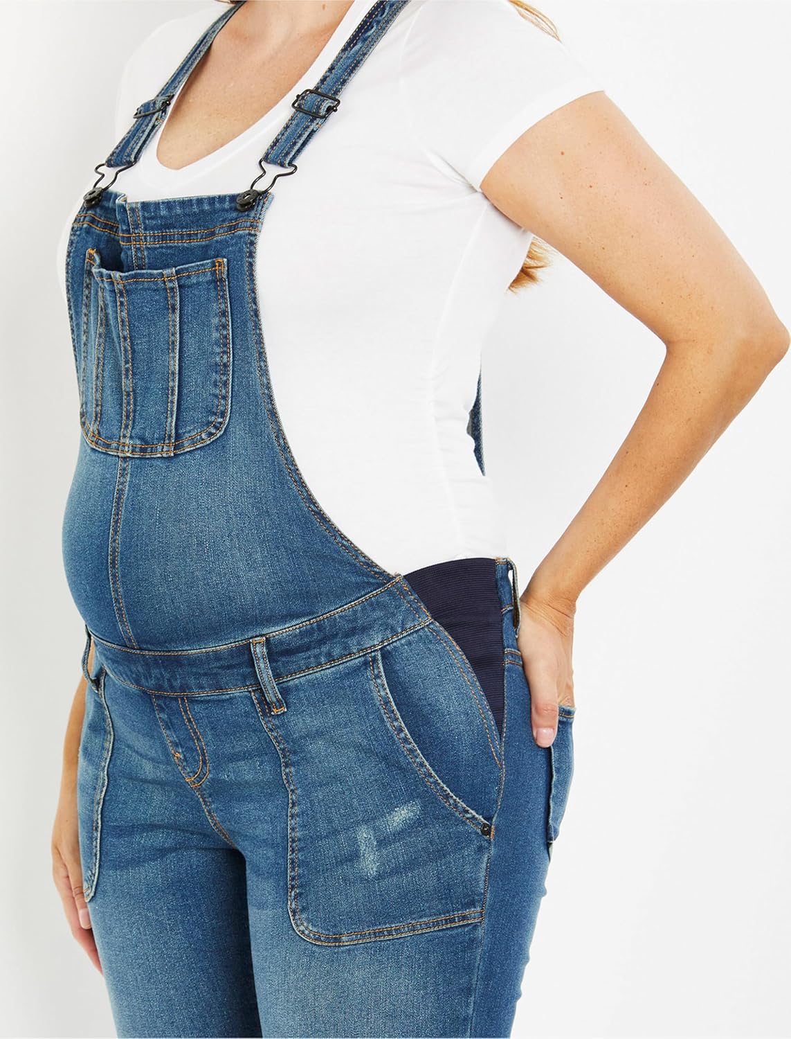 Motherhood Maternity Women's Side Panel Skinny Ankle Pregnancy Denim Overalls - Image 2