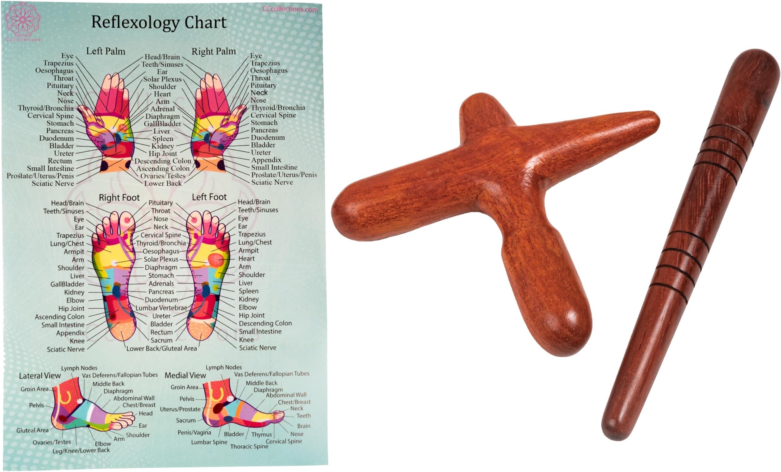 Massage toolsets with Chart for Professionals Foot Hand Massage Wooden Stick Reflexology (English, Set 2 + Chart)