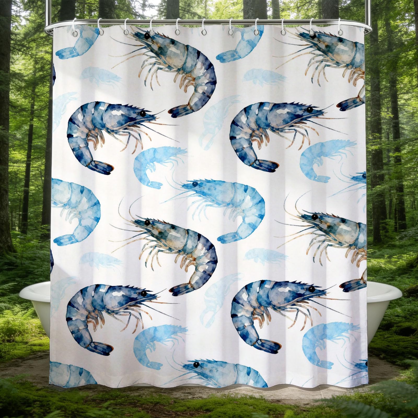 Hongduo 3D Shrimp Shower Curtain for Stalls Bathtubs Summer Style Bathroom Decor Shower Curtain Set Polyester Fabric Waterproof 200x200cm/79X79 Inch with Hooks