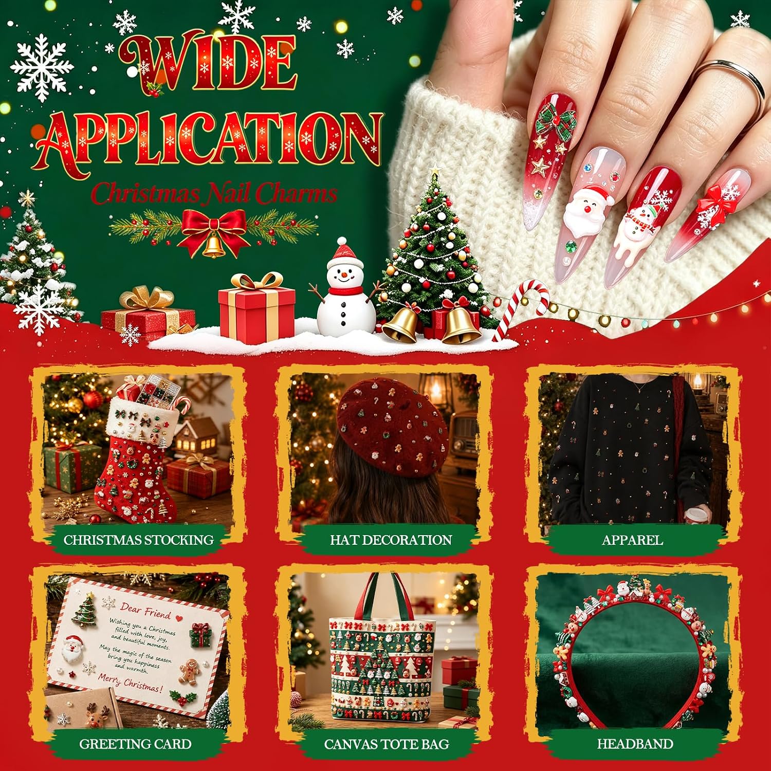 24 Grids Christmas Nail Charms 3D Resin Flatback Gems Santa Gingerbread Man