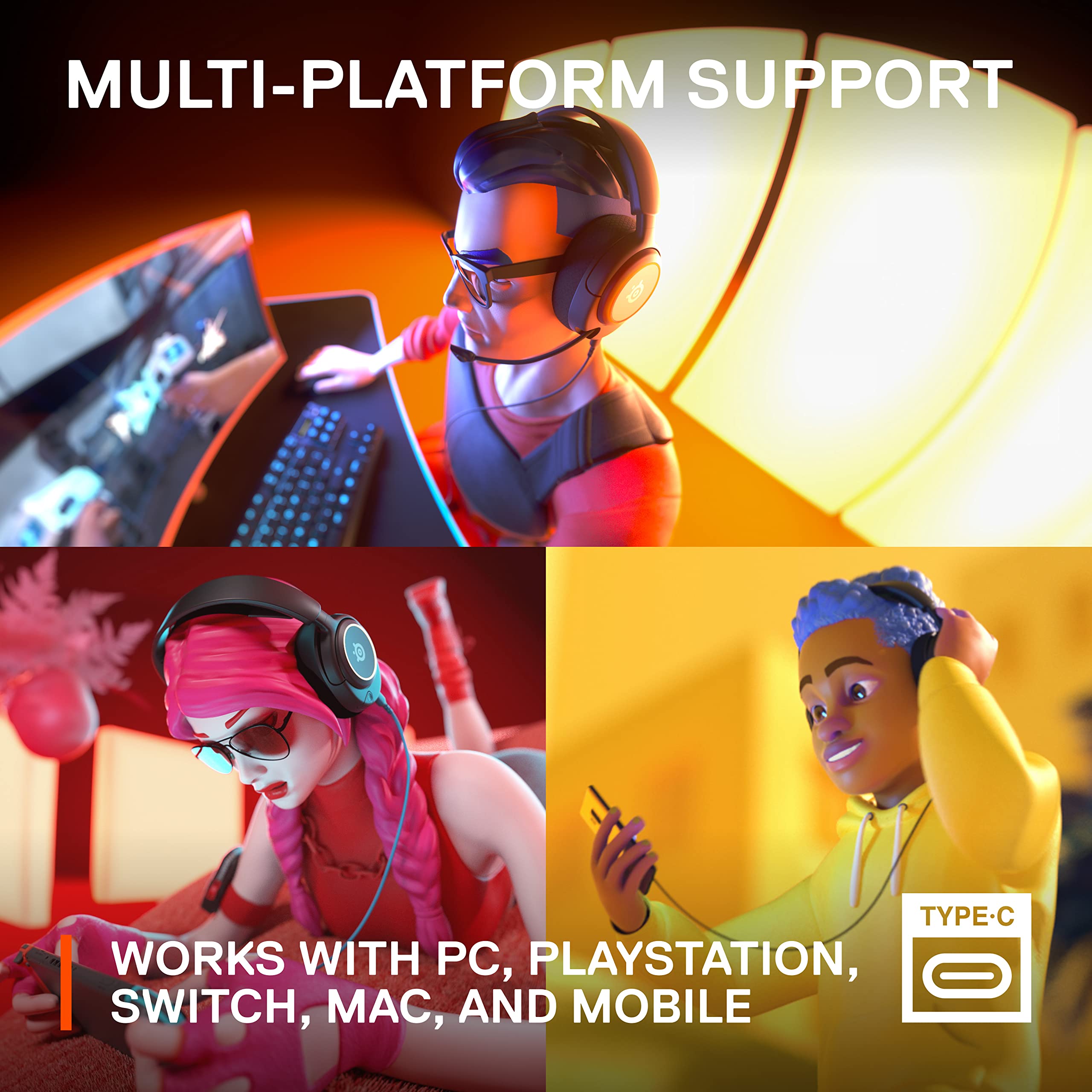 SteelSeries Arctis Nova 3 - Cuffie da gioco multisistema - Driver Hi-Fi - Audio spaziale a 360° - Luci RGB - Padiglioni AirWeave in memory foam - Super leggere - PC, PS5, PS4, Switch