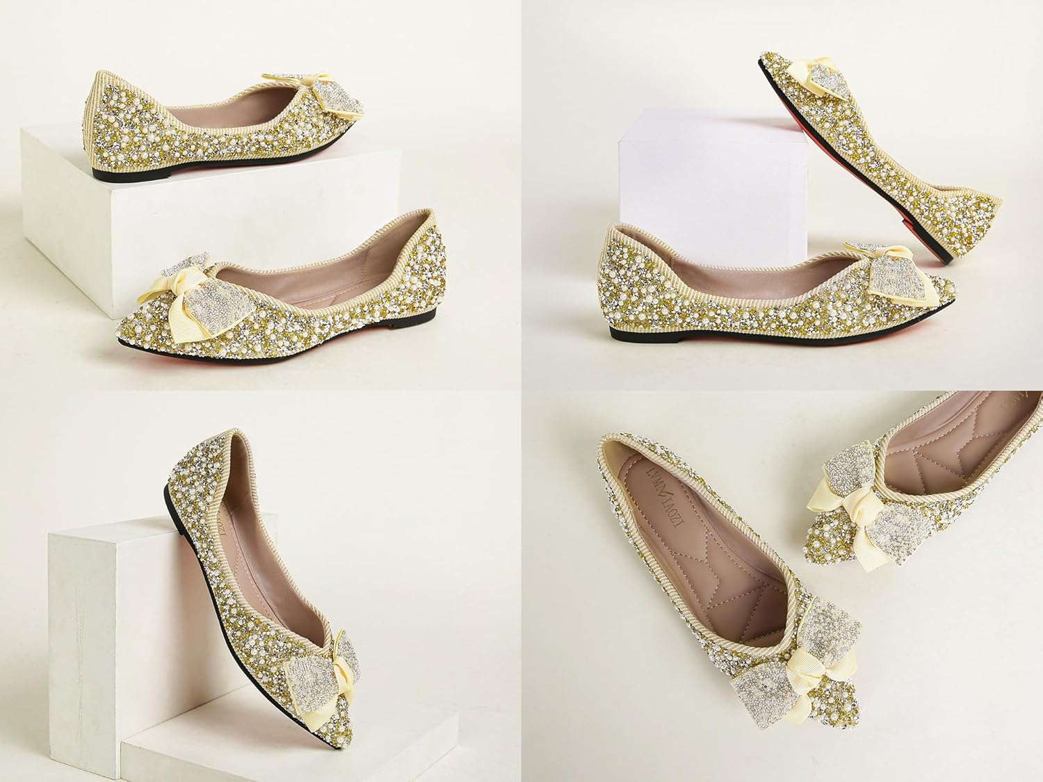 Flats Shoes Women Rhinestone Wedding Flats Pointed Toe Ballet Flat Shoe Low Heel Dress Shoes Sparkly Flats for Women - Image 7