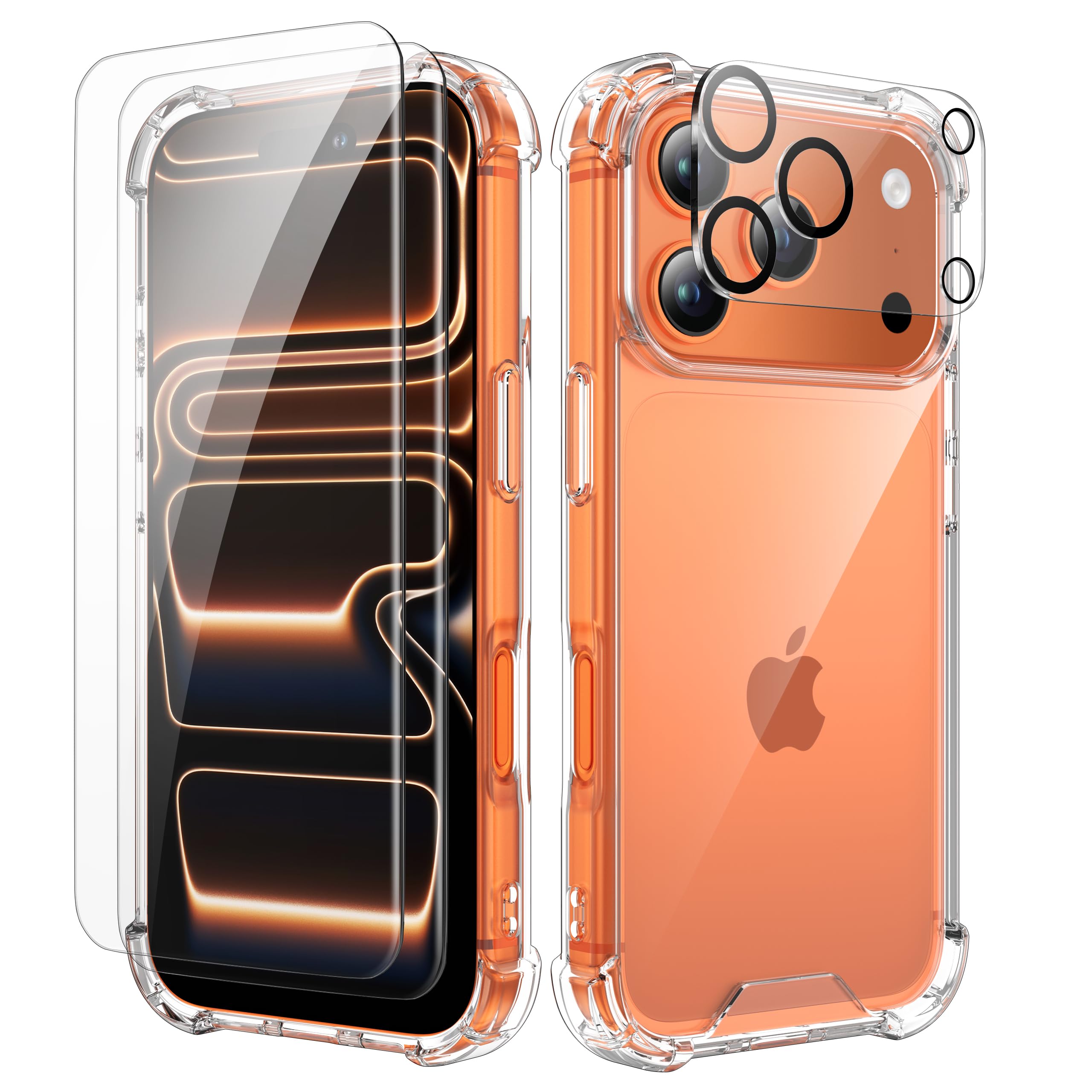 ORETECH 4 in 1 Cover per iPhone 17 Pro Max(6,9 Pollici) con [2 Vetro Temperato e 1 Vetro Fotocamera] Custodia per iPhone 17 Pro Max Antiurto in PC Rigido con Bumper-Trasparente