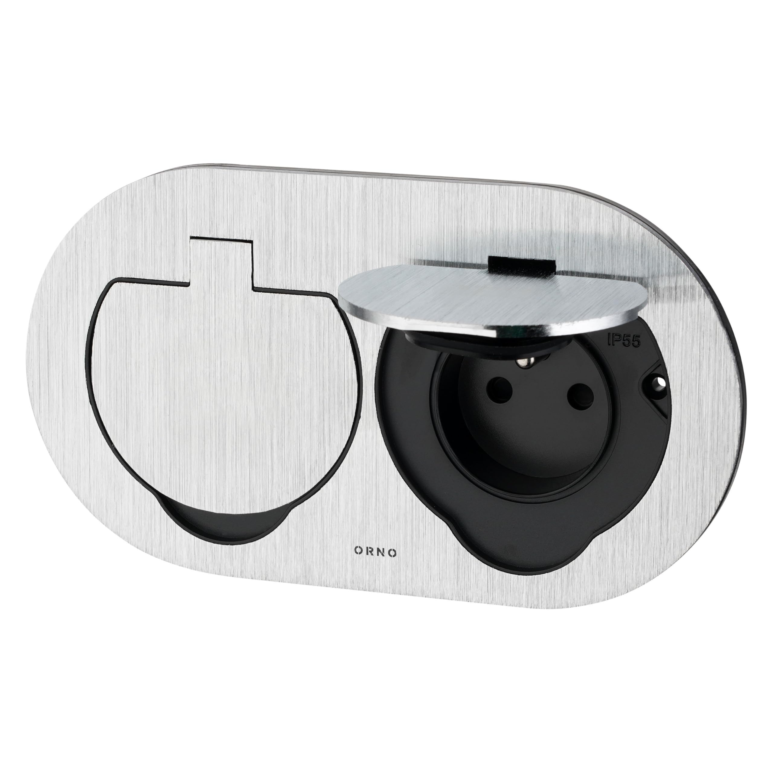 Edelstahl Bodeneinbausteckdose IP55 – Doppelsteckdose Mit Klappdeckel, Typ E (Französisch), Spritzwassergeschützt