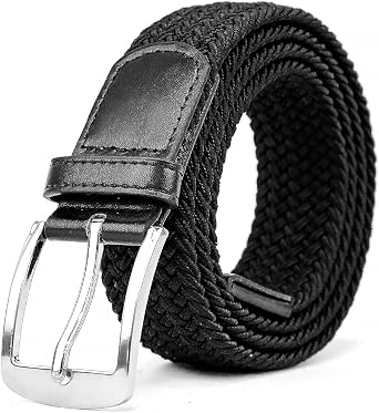 Woodland Leather Elastic Braided Belt, Unisex Men Women Casual Stretch Woven Belt