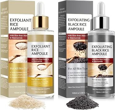 Peel Shot Glow Rice Ampoule Duo, White And Black Rice Exfoliant Soft Exfoliating Face And Body For Both Men And Women All Skin Types, Gentle Peel + Pore Minimizing+Deep Hydration, 100ML*2