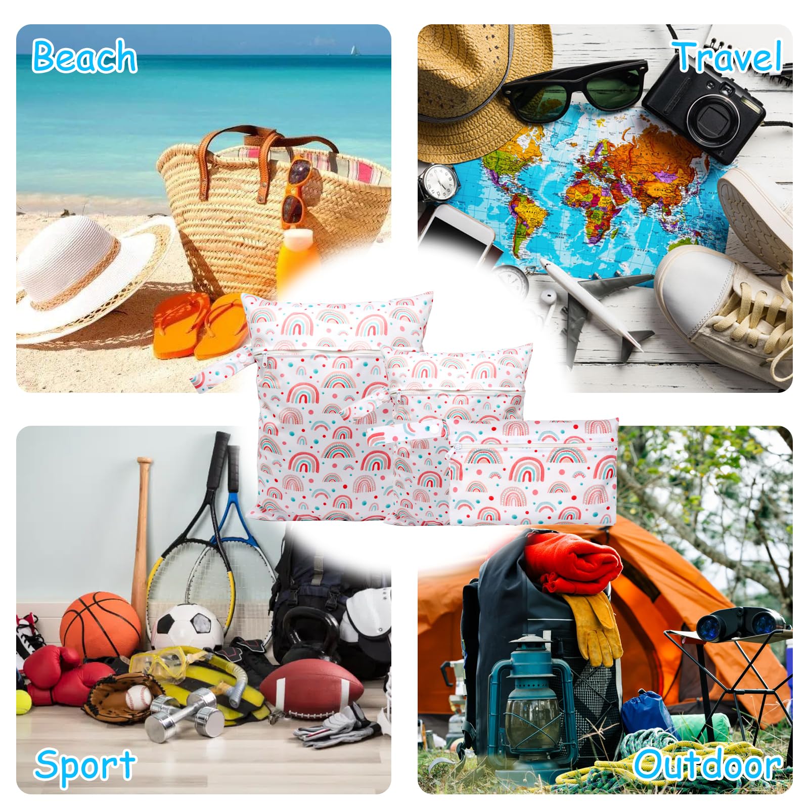 Lot de 3 sacs à langer arc-en-ciel réutilisables pour maternelle voyage natation fitness Blanc Moderne