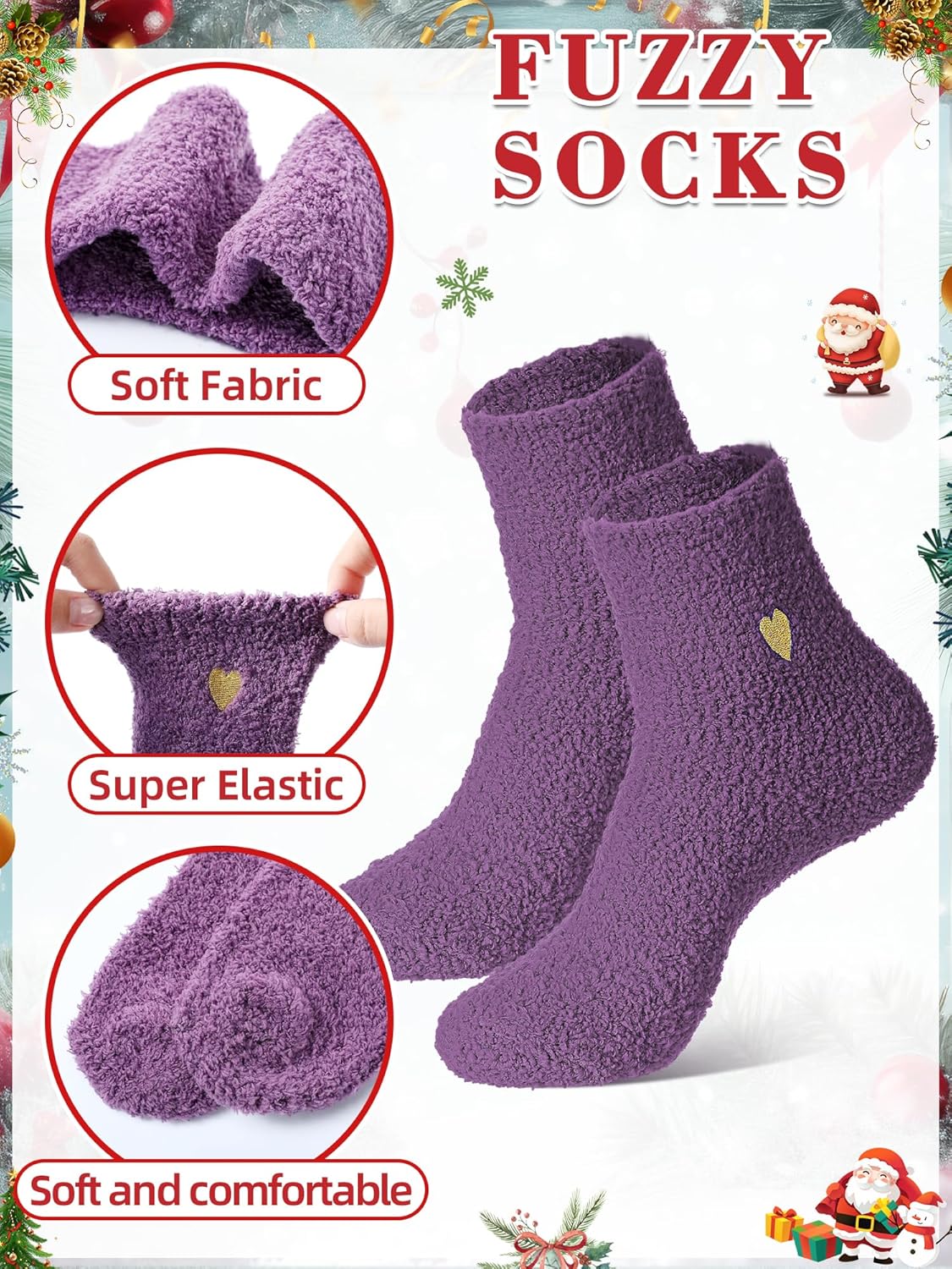 24 Sets Christmas Sock Gifts Holiday Xmas Fluffy Winter Warm Socks Bulk and Colorful Creative Fun Tags and Bags for Women Holiday Party Goodie Bag - Image 4