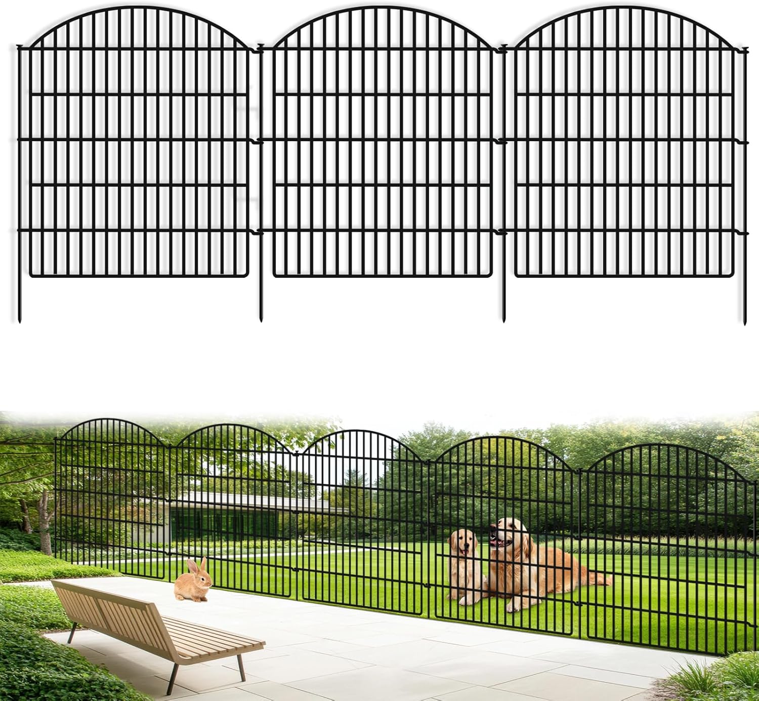 GILPWA 5 Panels Decorative Garden Fence 33in (H) x 12ft (L), Rustproof Metal No Dig Fencing Animal Barrier Border for Dog Rabbit, Flower Edging for Yard & Patio Outdoor Landscape