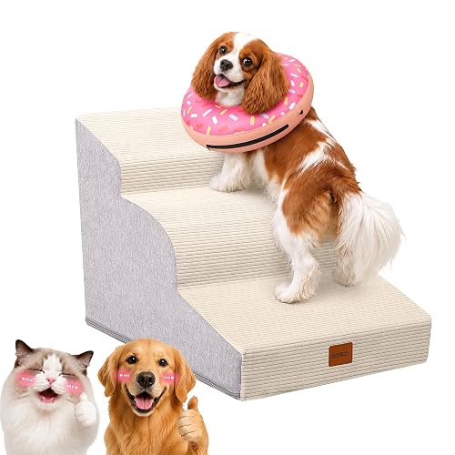 3-Step Curved Dog Stairs 15.7" H for Small Dogs Low