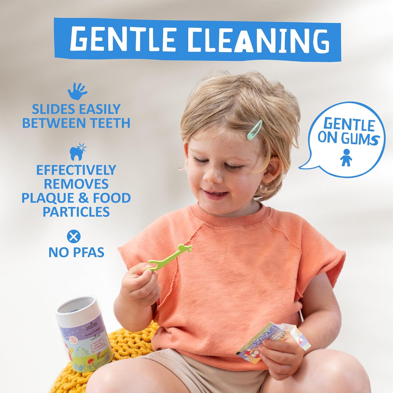 Jack N' Jill Fairy Floss Dental Flossers- Individually Wrapped Recyclable Floss for Kids, Cornstarch Handles and Packaging, No PFAS, Kids First Floss - Pack of 3