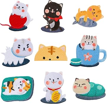 Amazon Bethany Home アイロン刺繍 ワッペン 9枚入り アイロン接着 猫 アップリケ 縫い付け Diy服 手作り 手芸 アクセサリーパーツ 可愛い 動物 女の子 かわいい かっこいい 補修 入園 入学 マーク 幼稚園 保育園 小学校 ギフト イニシャル お名前 名入れ 手袋