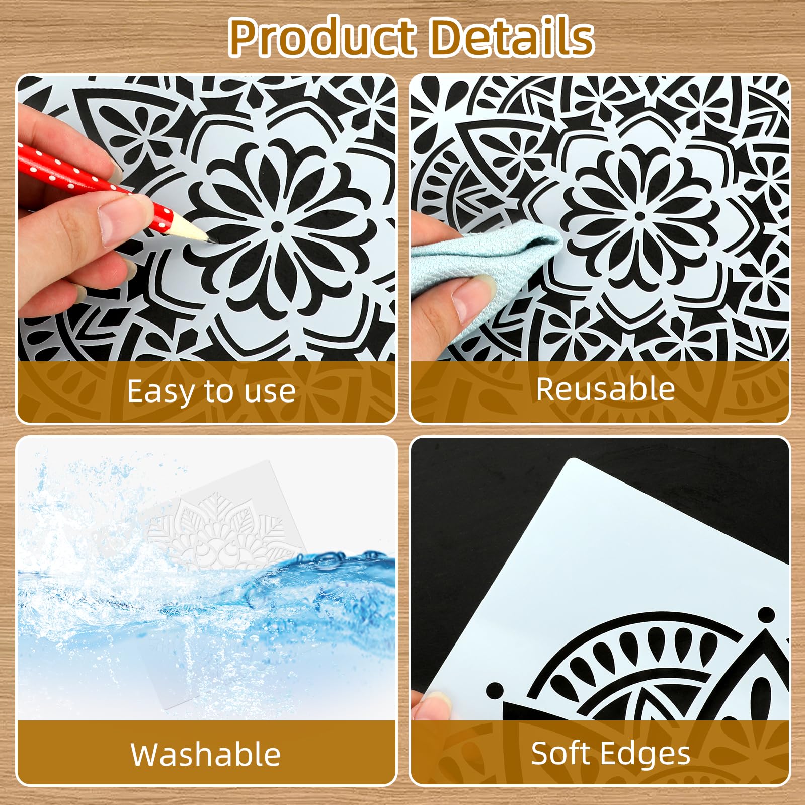 Plantillas Para Pintar Paredes MWOOT 4 Piezas Mandala Stencil Plantillas Pintar, Reutilizable Grande Plantillas Para Pintura, Painting Stencil