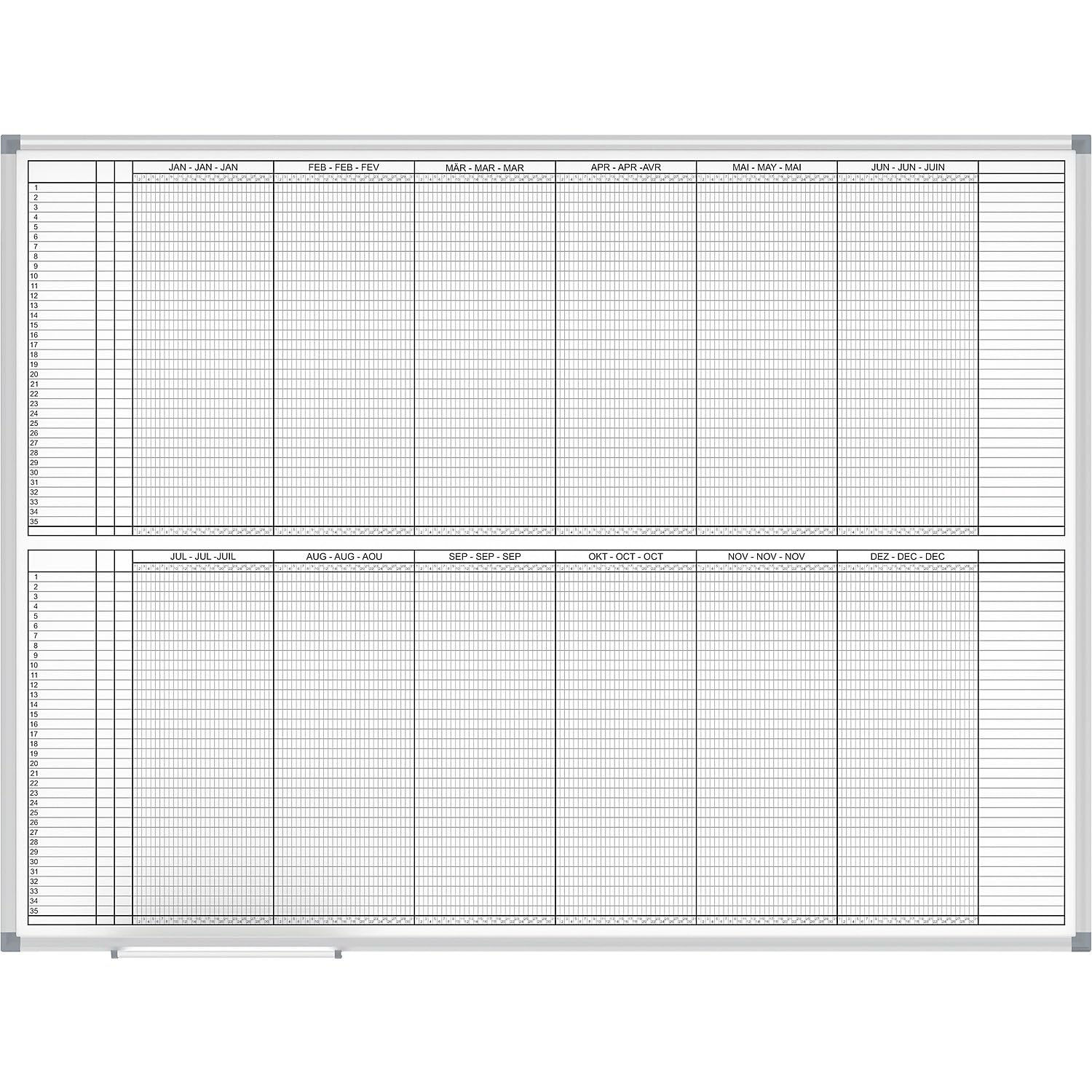 MAUL | Jahresplaner MAULstandard | 2 x 6 Monate, inklusive Zubehör-Set, BxH 1200 x 900 mm