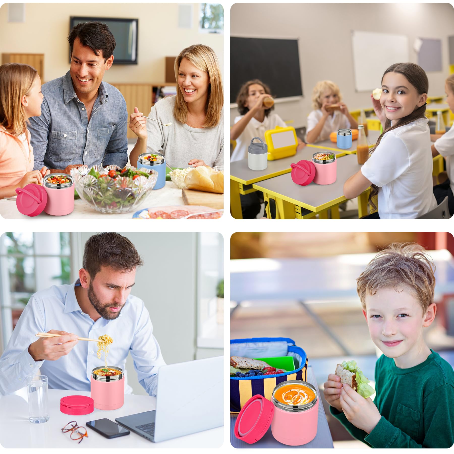 Termo de sopa de 10.5 onzas para comida caliente, para niños y adultos, tarro de alimentos aislado con asa ancho de boca, recipientes de alimentos a prueba de fugas, lonchera de acero 6