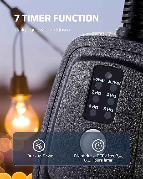 DEWENWILS Outdoor Timer Outlet Waterproof, Outdoor Timer for Lights, 100 ft Remote Control with 2 Grounded Electrical Outlets for Outdoor String Lights, 15A 1/2HP UL Listed by DEWENWILS - Image 2