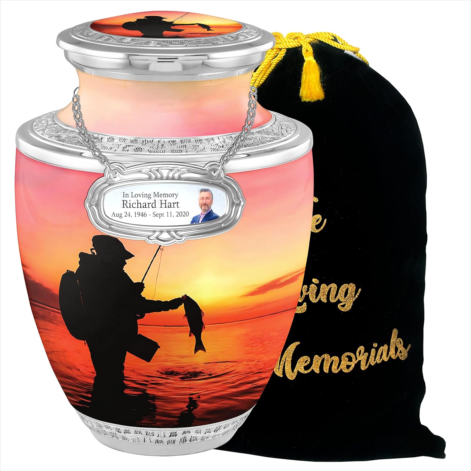 Personalized Medallion Fisherman Fishing Cremation Urns for