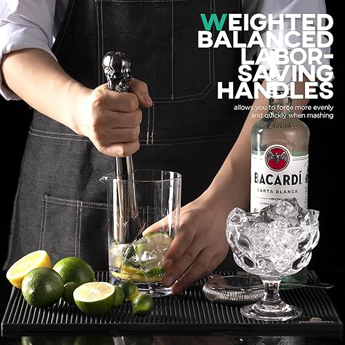 Miniatura 2 de Homestia Juego de 4 muddler de calavera, de acero inoxidable 304 de 10 pulgadas, para mojito y bebidas de frutas, juego de herramientas de bar para
