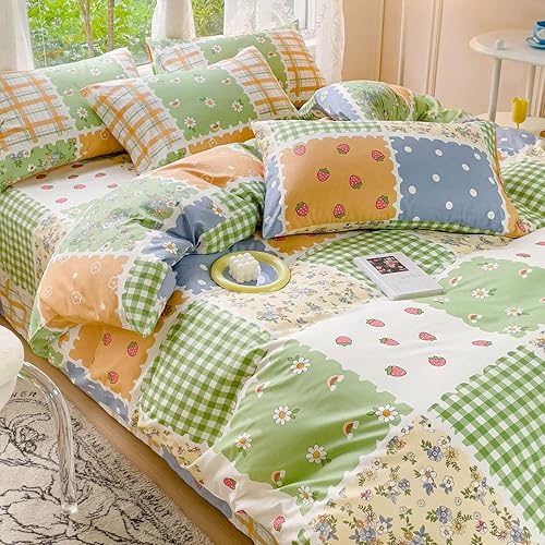 Miniatura 2 de AOJIM Juego de funda de edredón estética para niños y adultos, 3 piezas con patrones florales rosas, 1 funda de edredón de algodón suave y puro