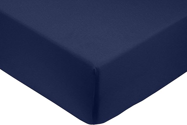 Amazon Basics 400-Thread-Count Cotton Sateen Fitted Sheet, Super King - Navy